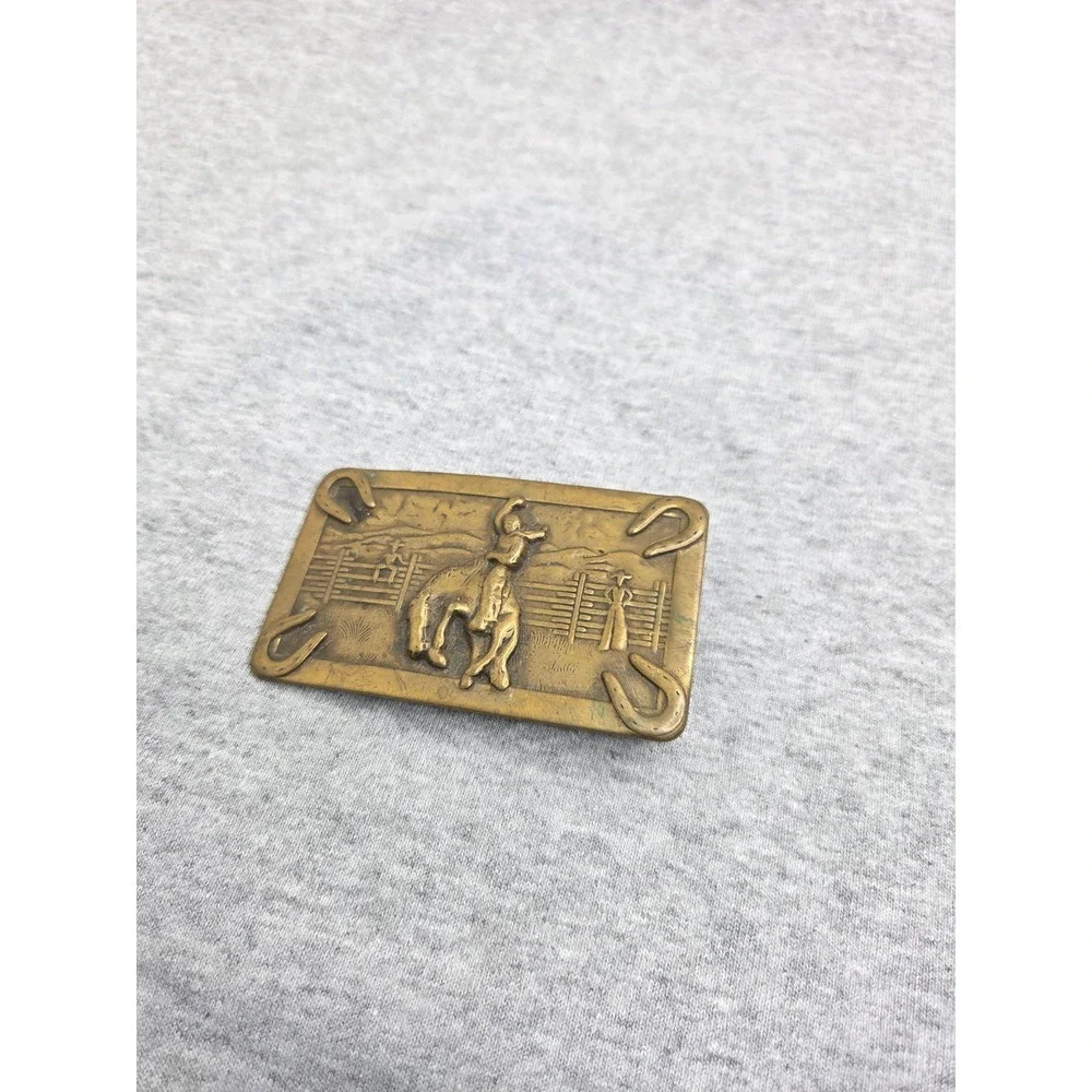 Vintage Bronc Rider Corral Rodeo Stallion Brass Belt Buckle Looped Belt